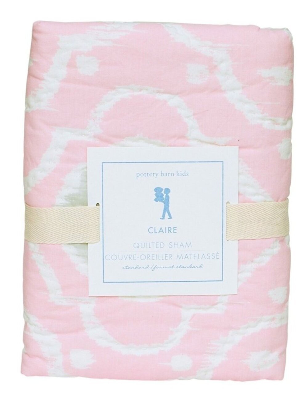 Pottery Barn Kids Quilted Pillow Sham Pink Claire Pattern Pillowcase NWT